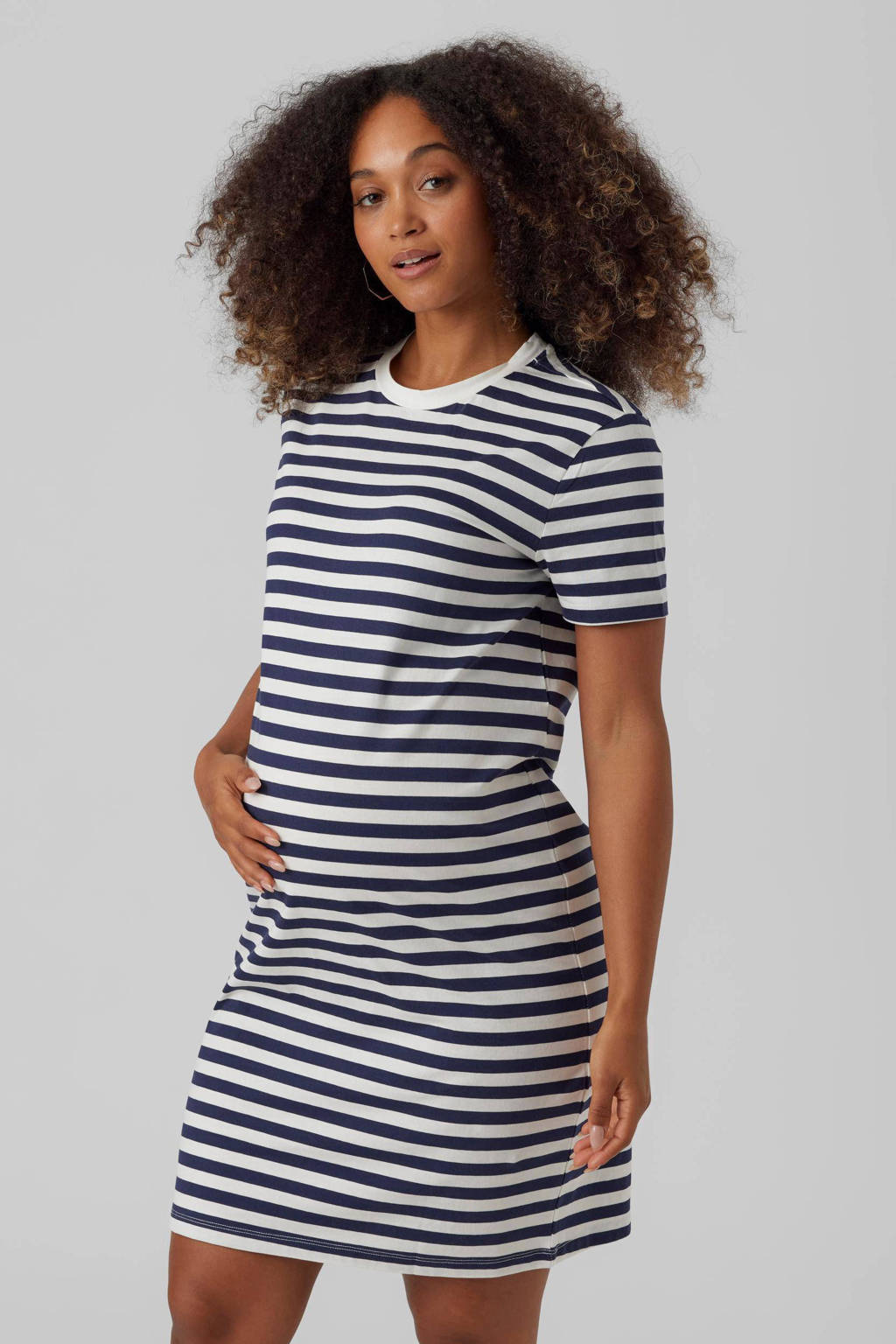 VERO MODA MATERNITY gestreepte zwangerschapsjurk VMMMOLLY donkerblauw/wit