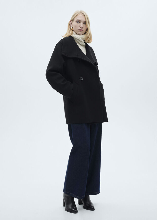 MANGO Double-breasted wool coat Black