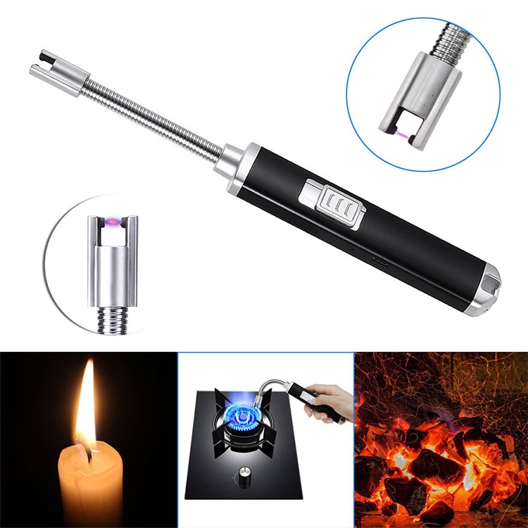 Elektrisches Lichtbogen USB Sturm Feuerzeug Flammenloses Stabfeuerzeug - Schwarz / Silber