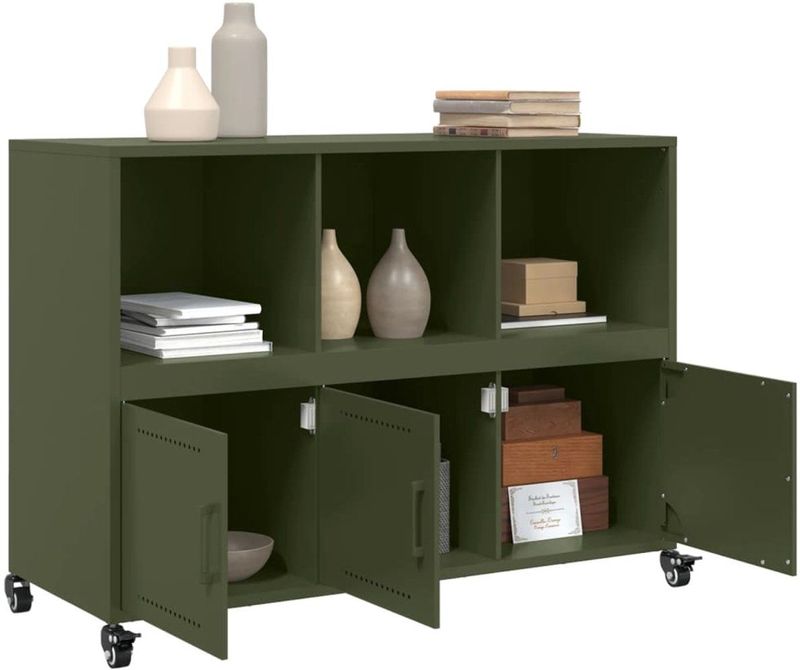vidaXL - Dressoir - Olijfgroen - Staal - 100,5x39x72 cm