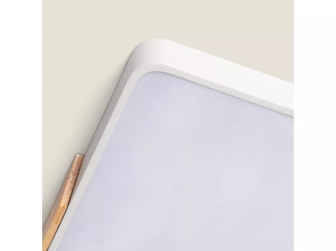 Plafonnier LED 30W Rectangulaire Bois et Métal 625x425 mm CCT Sélectionnable Semi-Dari Blanc