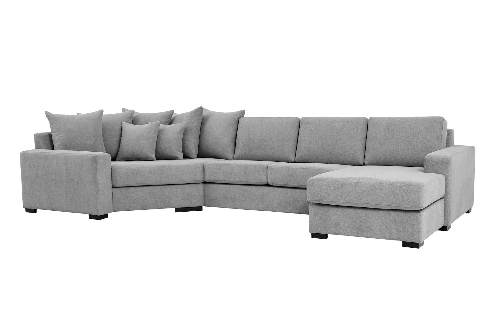 Modern Living U-sofa Cosy Corner venstre og 2-seter med sjeselong høyre.Tekstil Brooklyn 3/1 Light Grey med Arm A og ben 2 sortbeiset eik.
