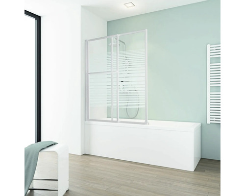 2-delige badwand SCHULTE Komfort 118 x 140 cm, glasdecor horizontale strepen, profielkleur wit D1130 04 72 140