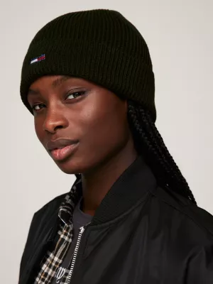 Gorro de malha canelada com estampa de bandeira