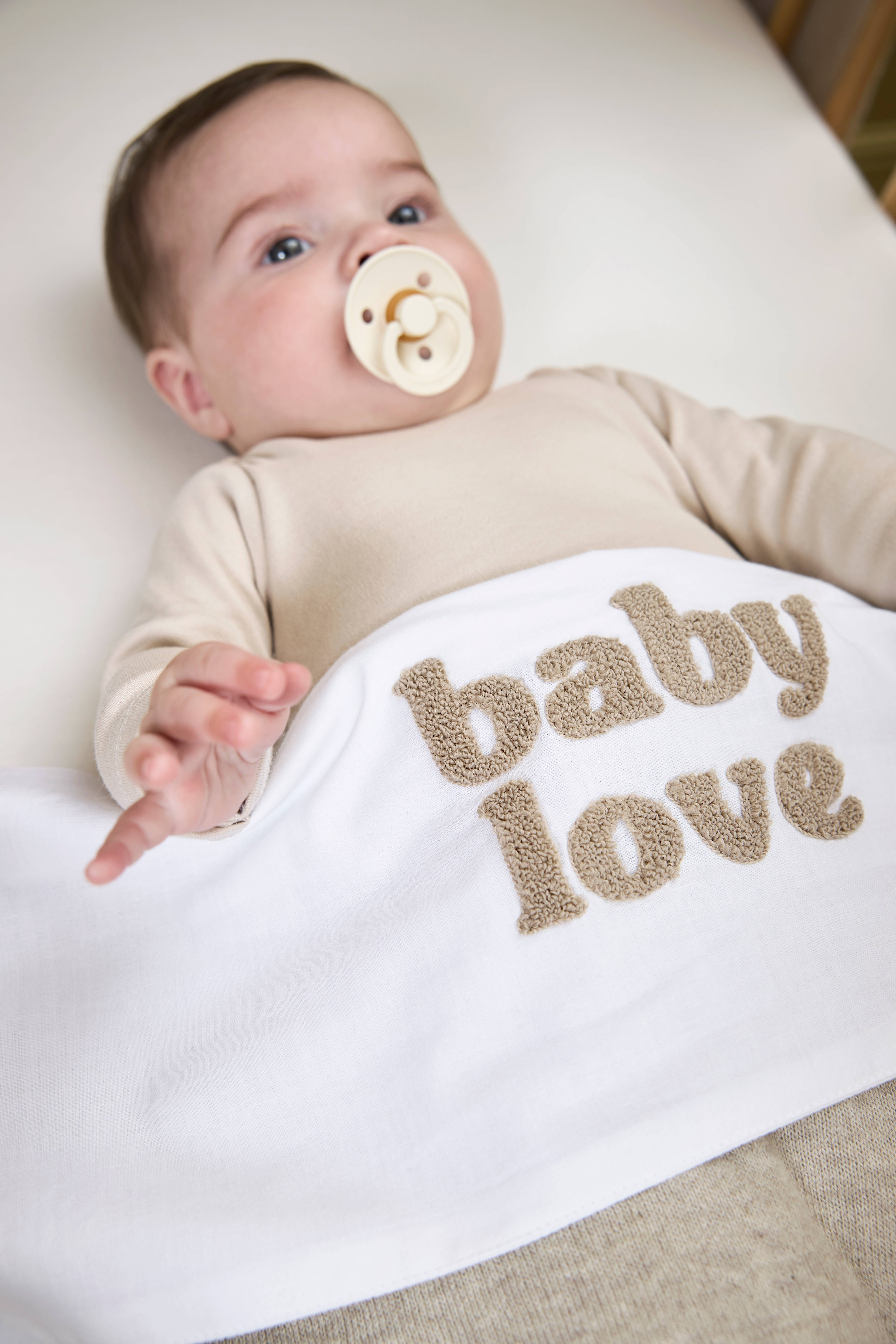 Meyco wieglaken Baby Love wit/beige