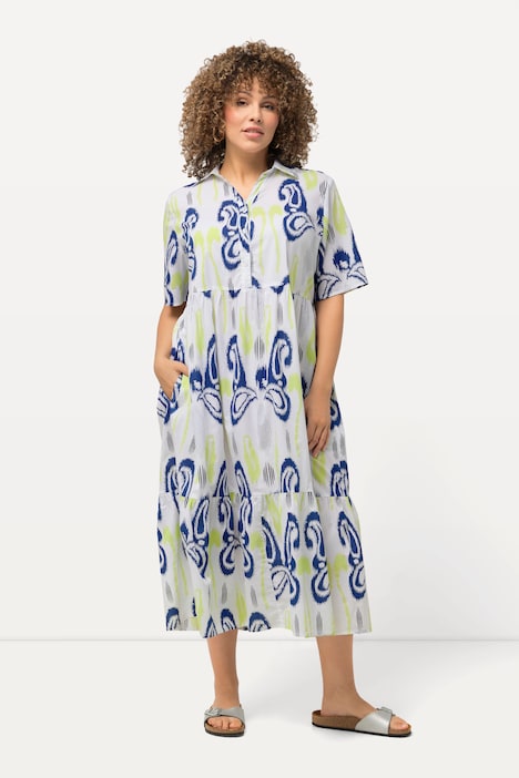 Midikleid, Paisleymuster, A-Linie, Hemdkragen, Halbarm