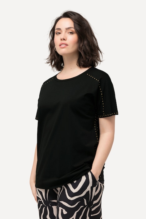 T-Shirt, Ziernieten, Oversized, Rundhals, Halbarm