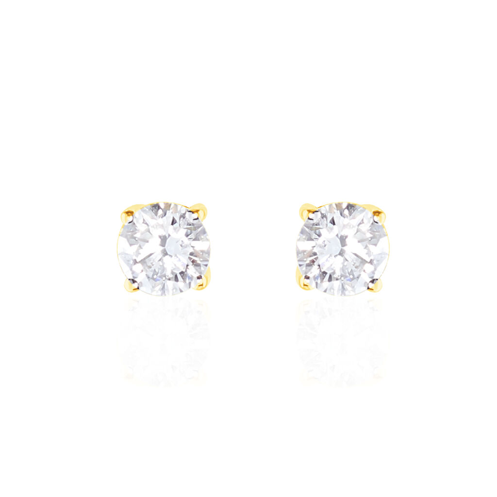 Boucles D'oreilles Puces 4 Griffes Or Jaune Diamant Synthetique