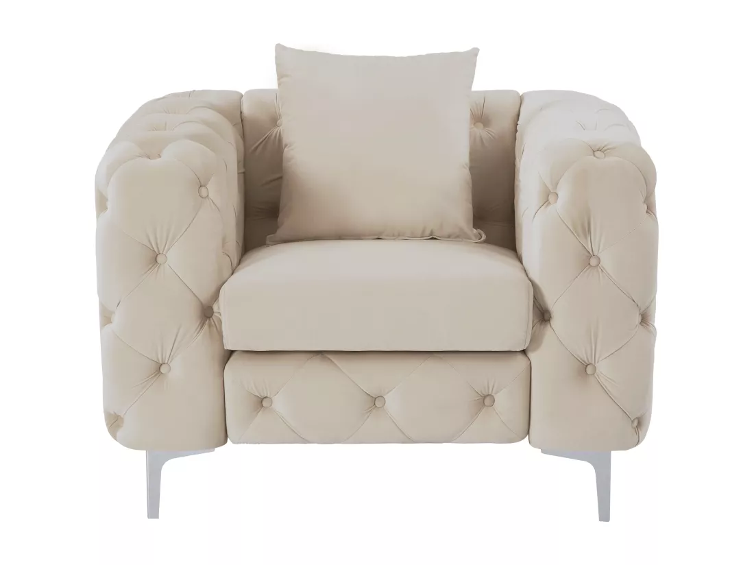 Fauteuil chesterfield en velours beige EDWINA