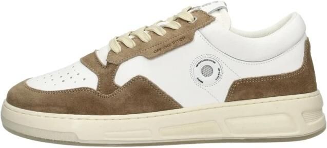 Off The Pitch Witte leren sneaker met suède overlays