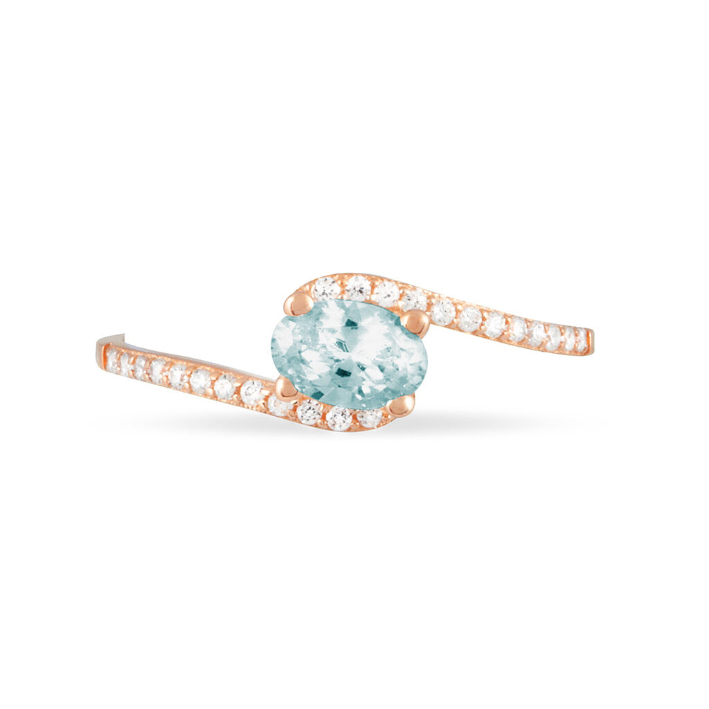 Bague Loriane Or Rose Aigue Marine Et Oxyde De Zirconium