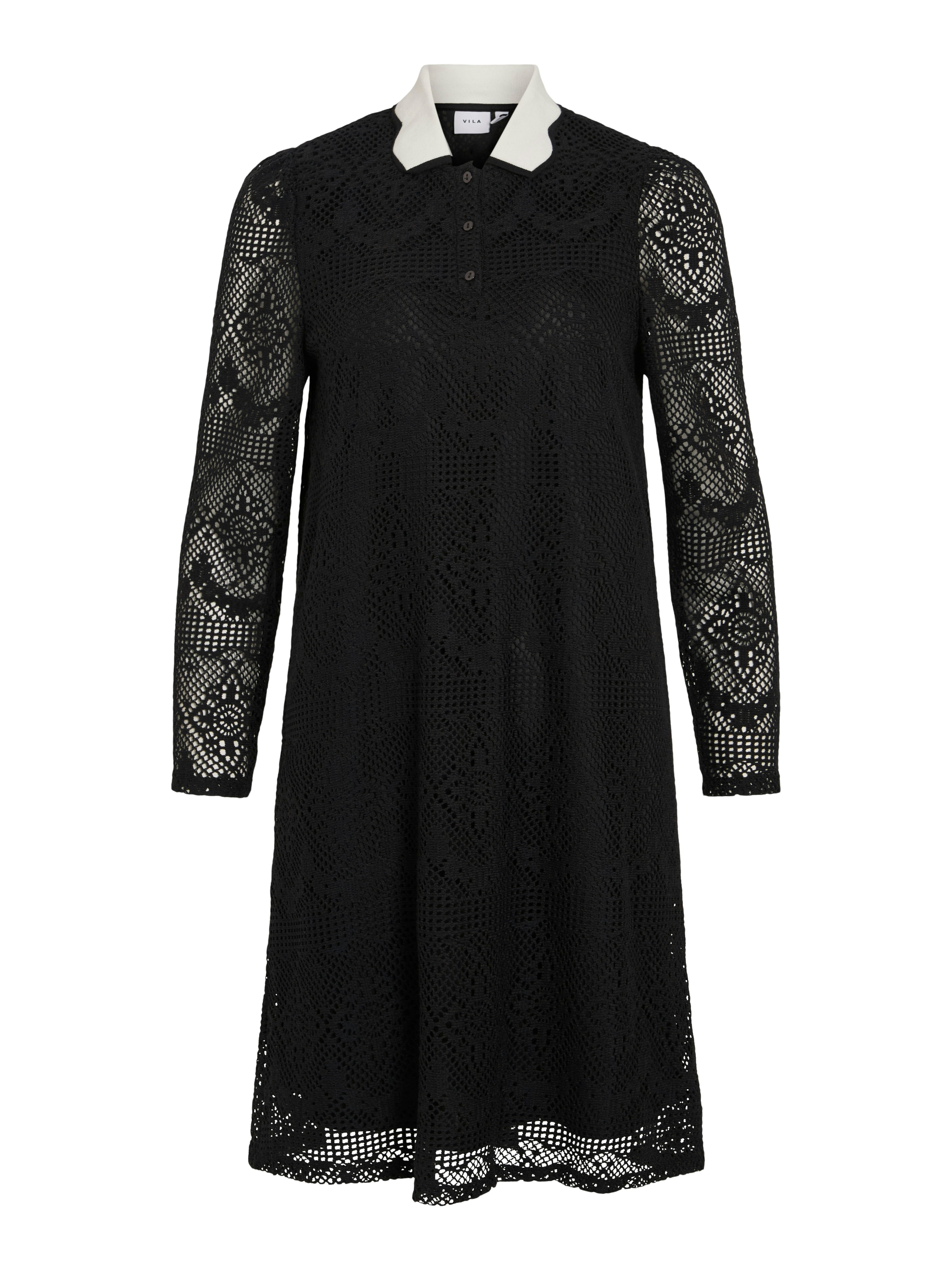 Vila  Visara L/S Crochet kjole - sort