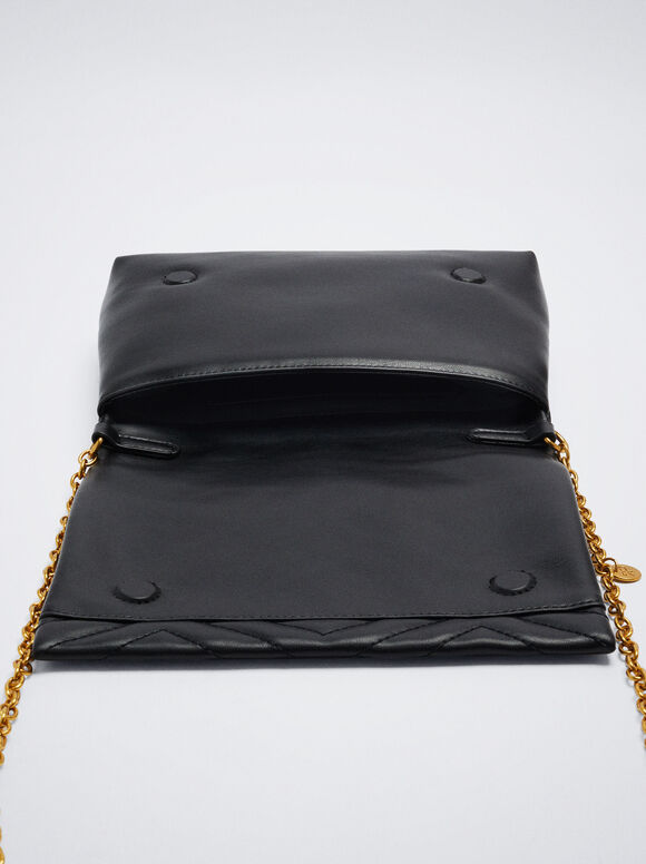 Bolsa matelassada com alça de corrente - Preta