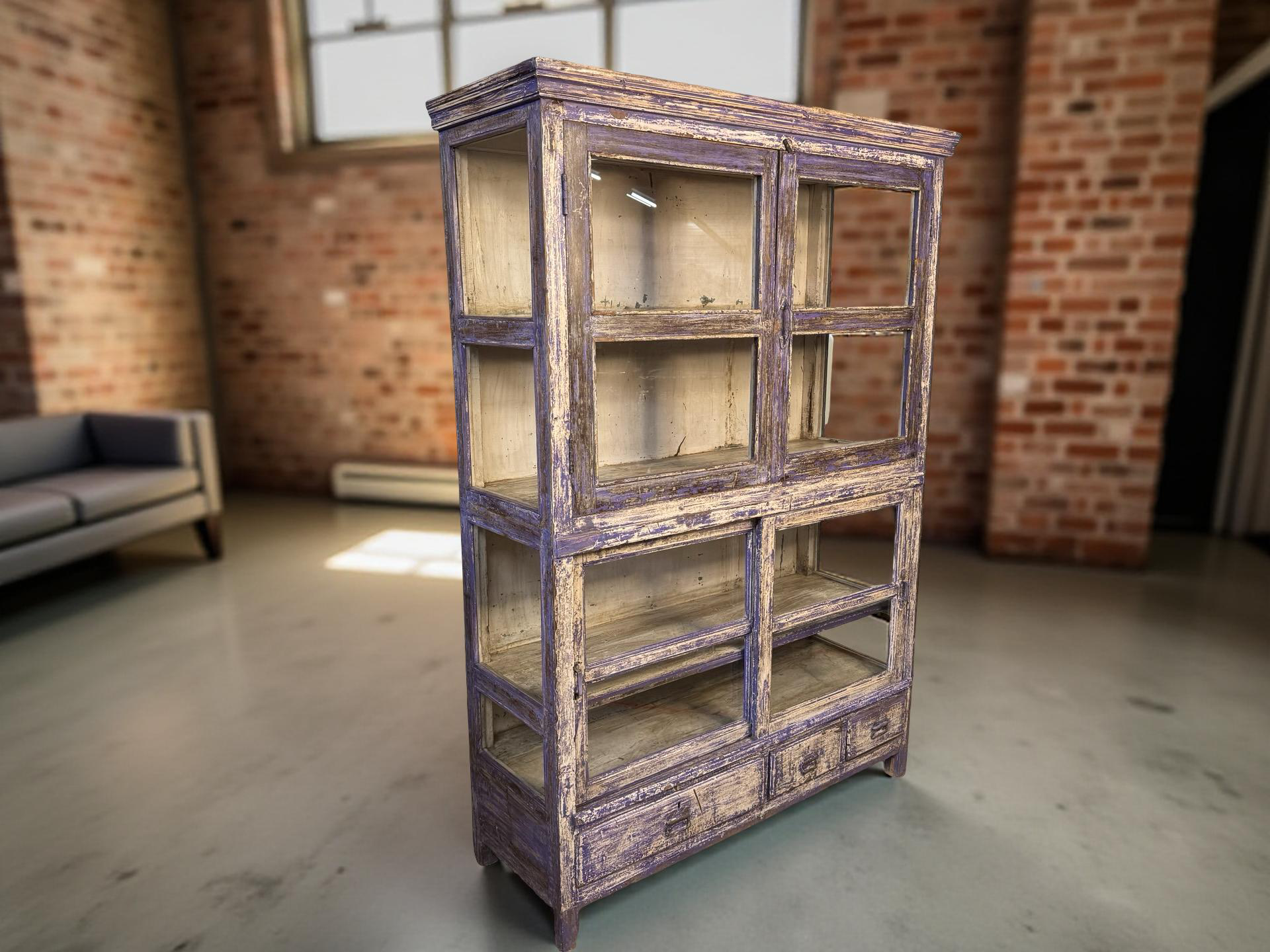 Vitrinekast 4deur 3lades paars/blauw