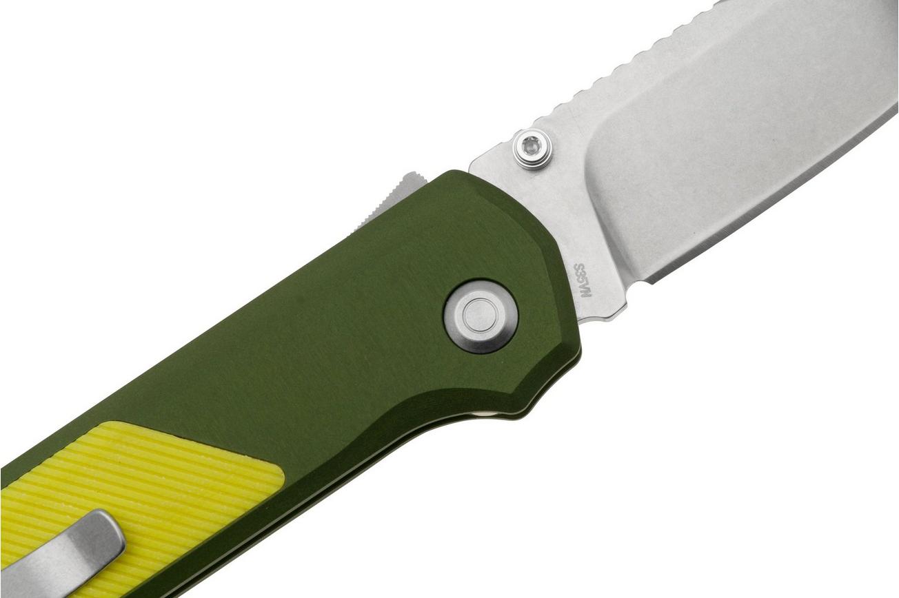 Flytanium Arcade Shark-Lock 1253 Stonewashed, OD Green Aluminum, Yellow G10 Inlay, zakmes