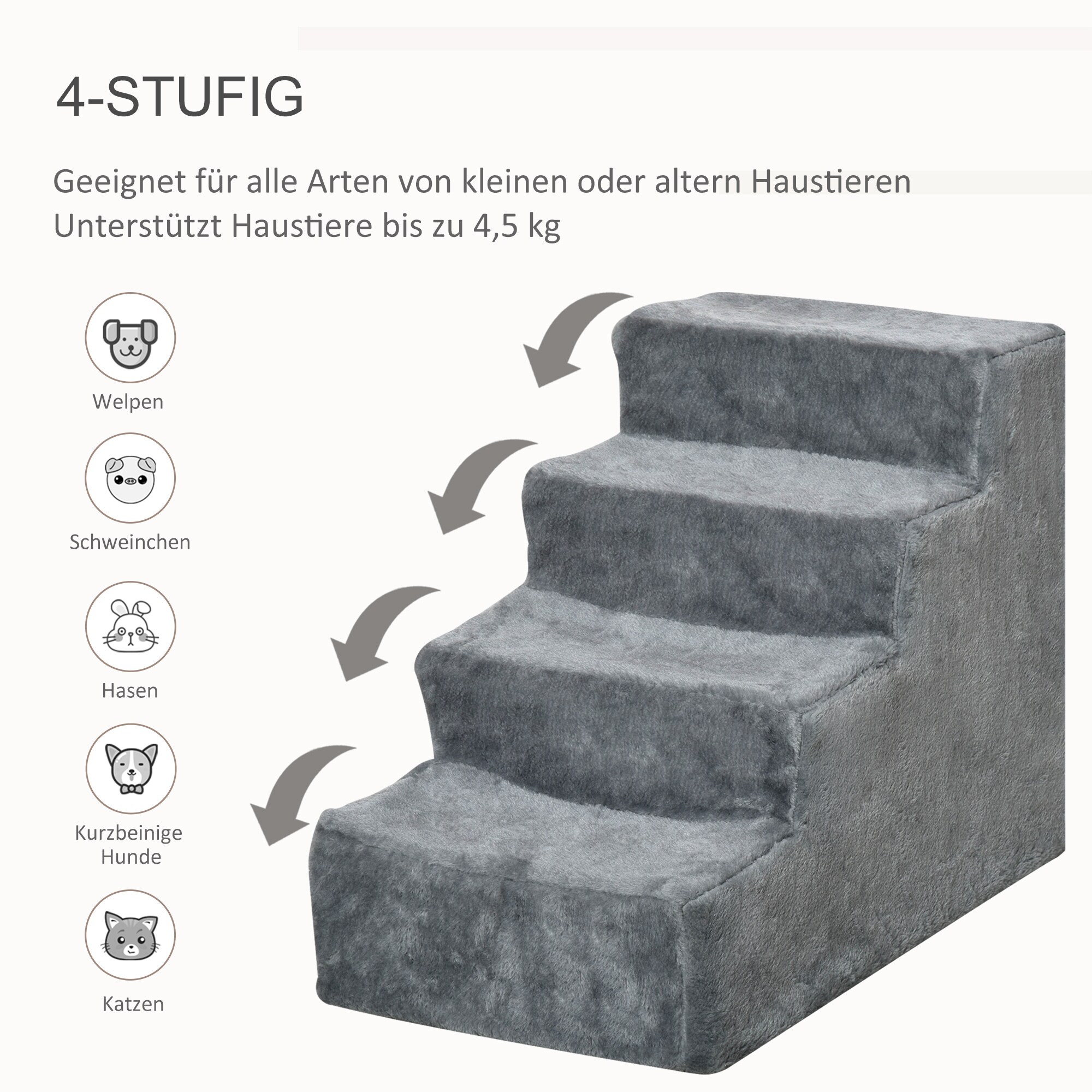 PawHut Haustiertreppe mit abnehmbarem Bezug 60 x 35 x 44 cm (LxBxH)