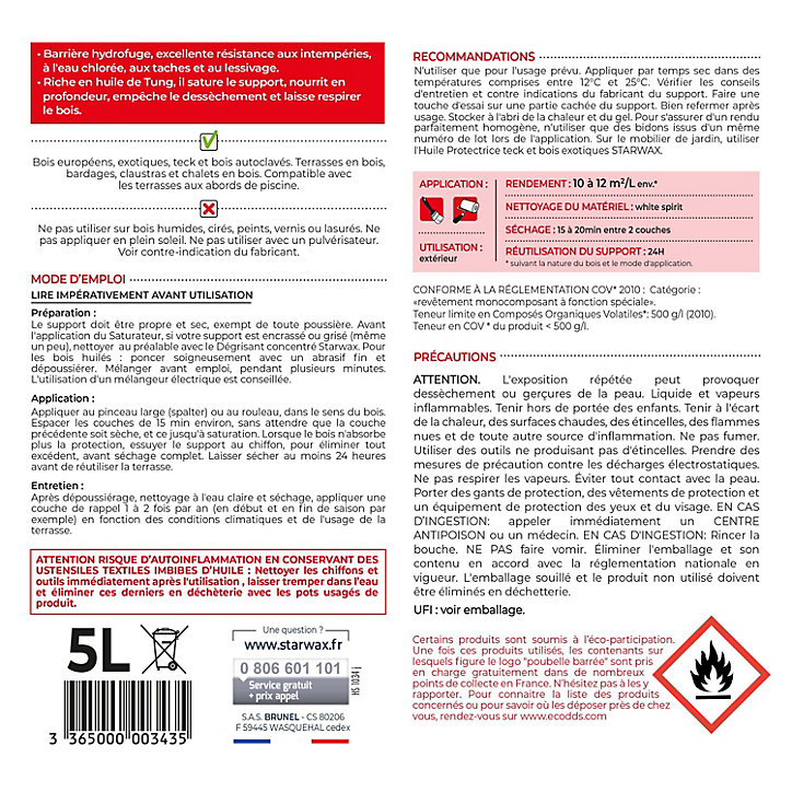 Saturateur extérieur haute protection terrasse bois teck 5L