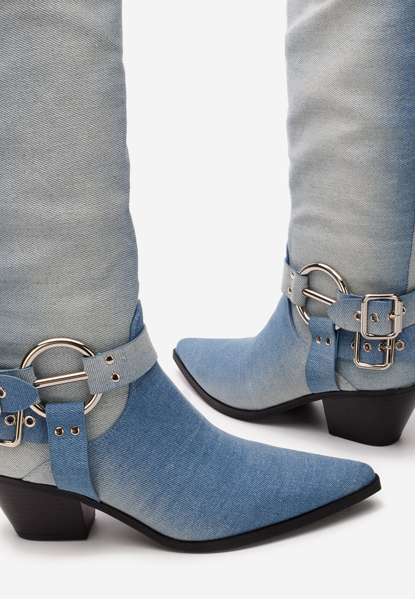 Bottes à talon carré denim Laoise V2