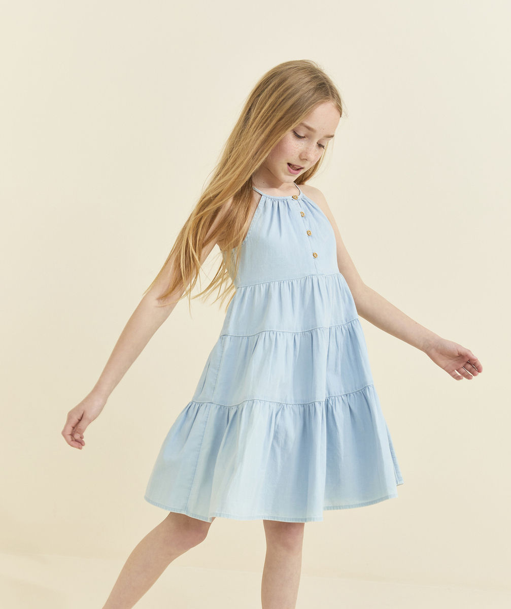 robe à bretelles fille en denim low impact léger