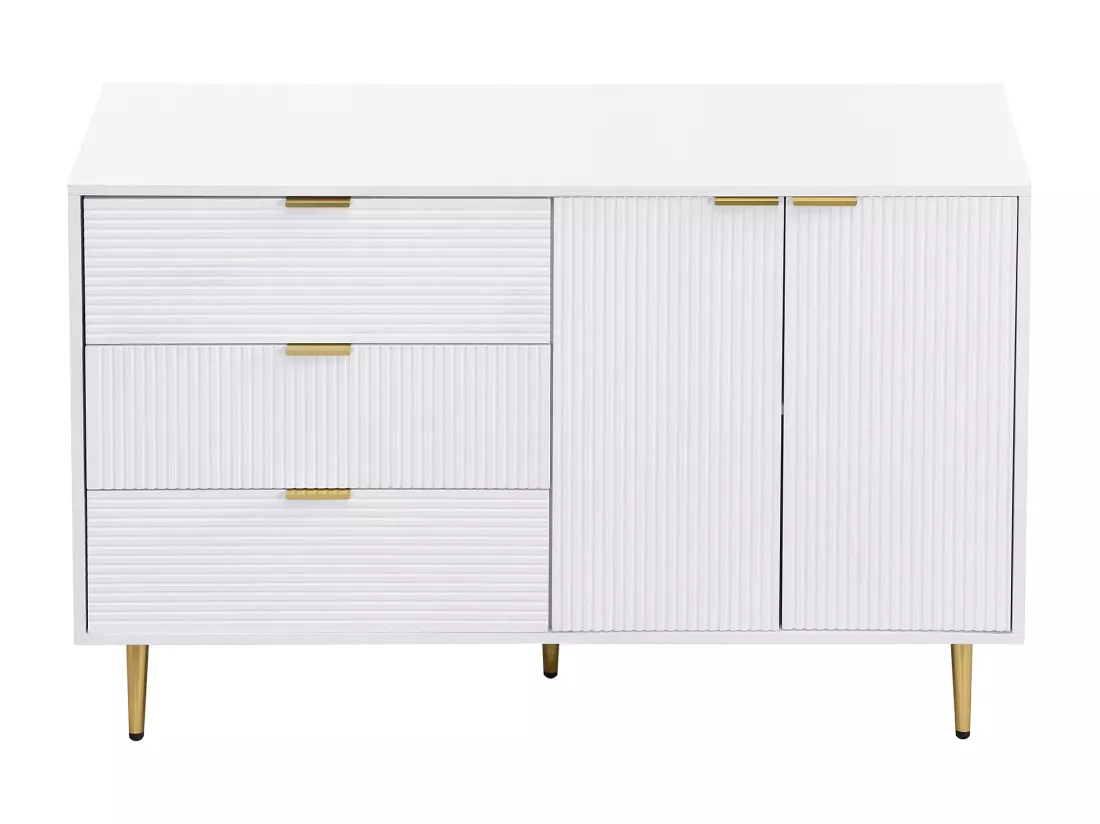 Buffet moderne - 2 portes et 3 tiroirs - Blanc
