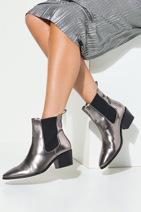 Chelsea-Stiefeletten, Metallic-Lederoptik, Weite H