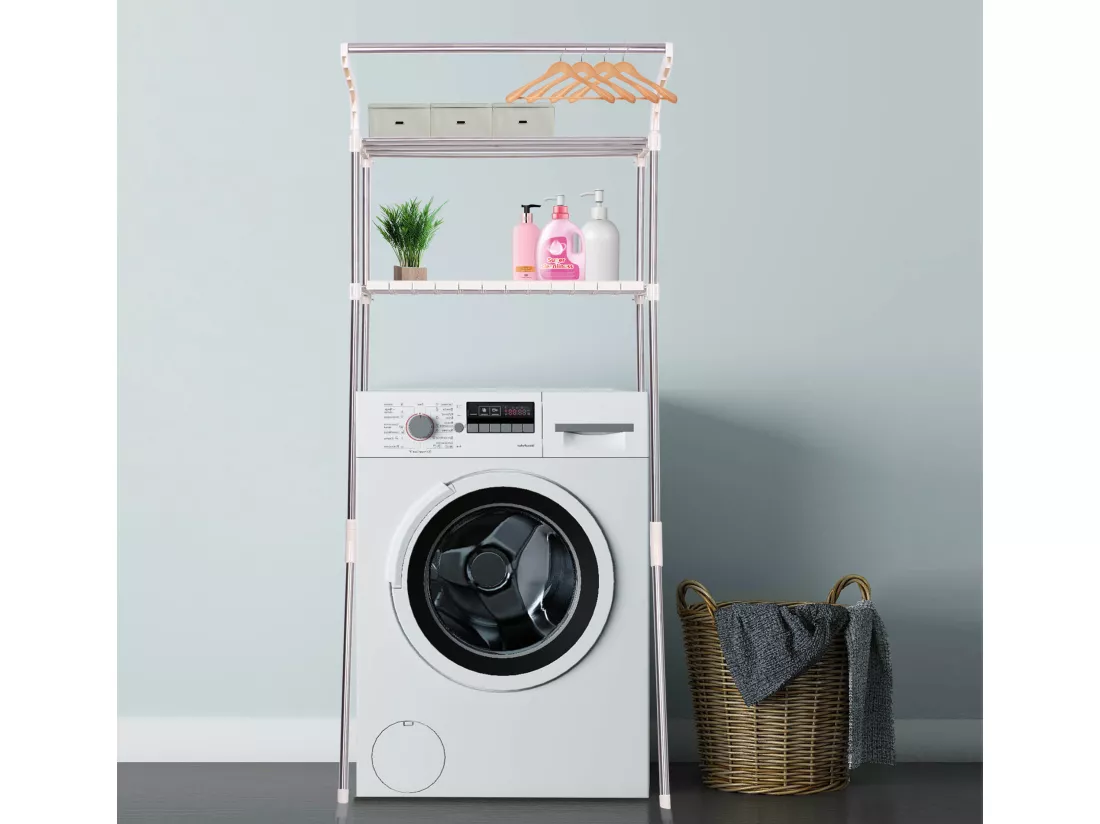 Etagère pour lave-linge Ellsworth en tubes d'acier avec deux espaces de rangement