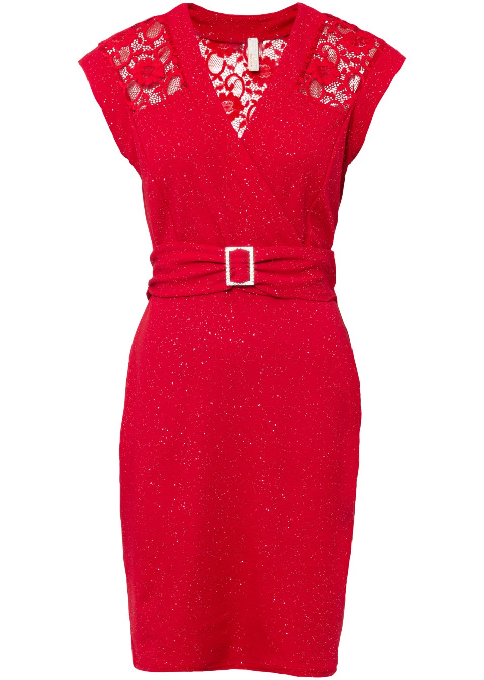Robe brillante avec empiècement en dentelle