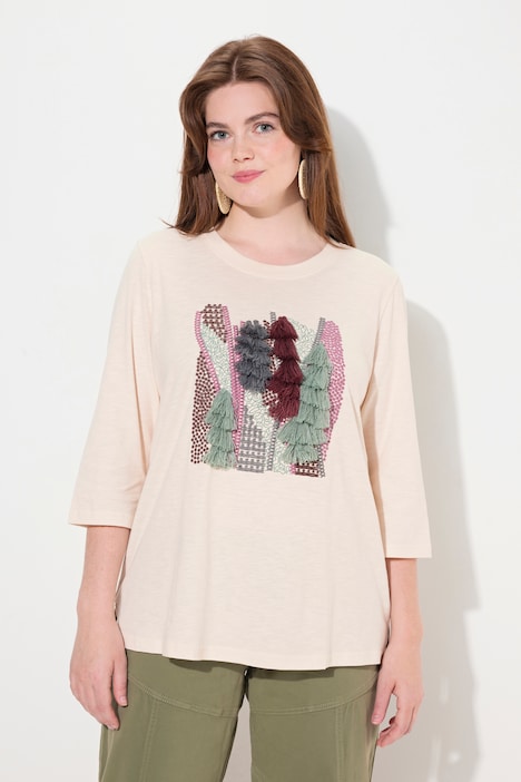 Shirt, Stickerei, Rundhals, 3/4-Arm, Biobaumwolle