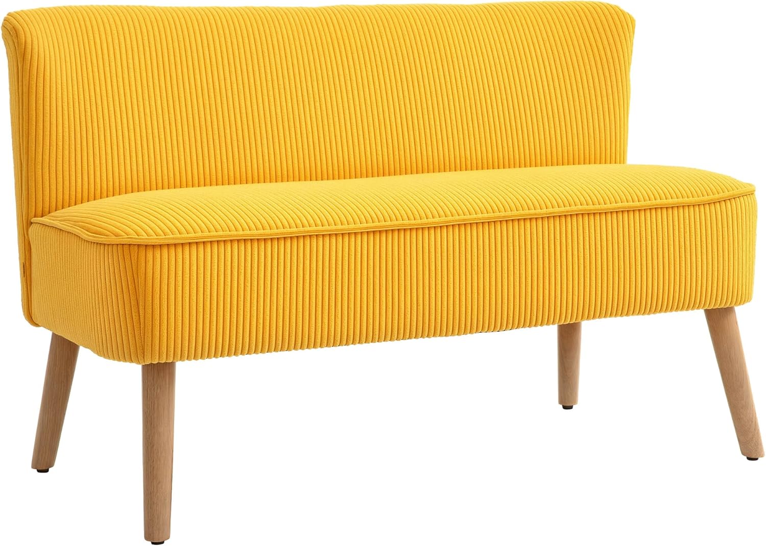 HOMCOM Sofa 2 Sitzer Couch, Kleine Loveseat mit Cord-Optik Modern Polstersofa für Wohnzimmer, Schlafzimmer, kleinen Raum, Gelb 117 x 56,5 x 77 cm