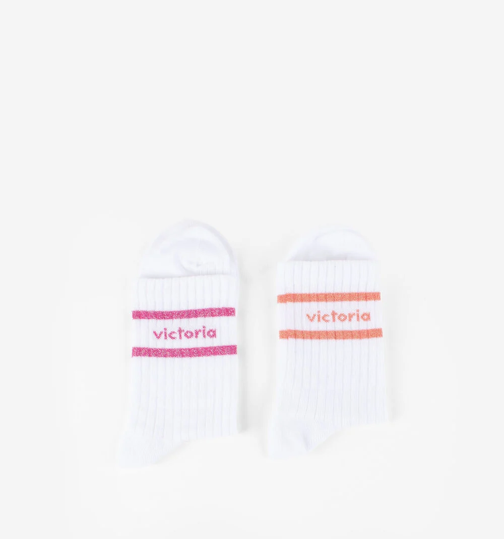 CHAUSSETTES BLANCHES-LUREXFUCSIA-NARANJA