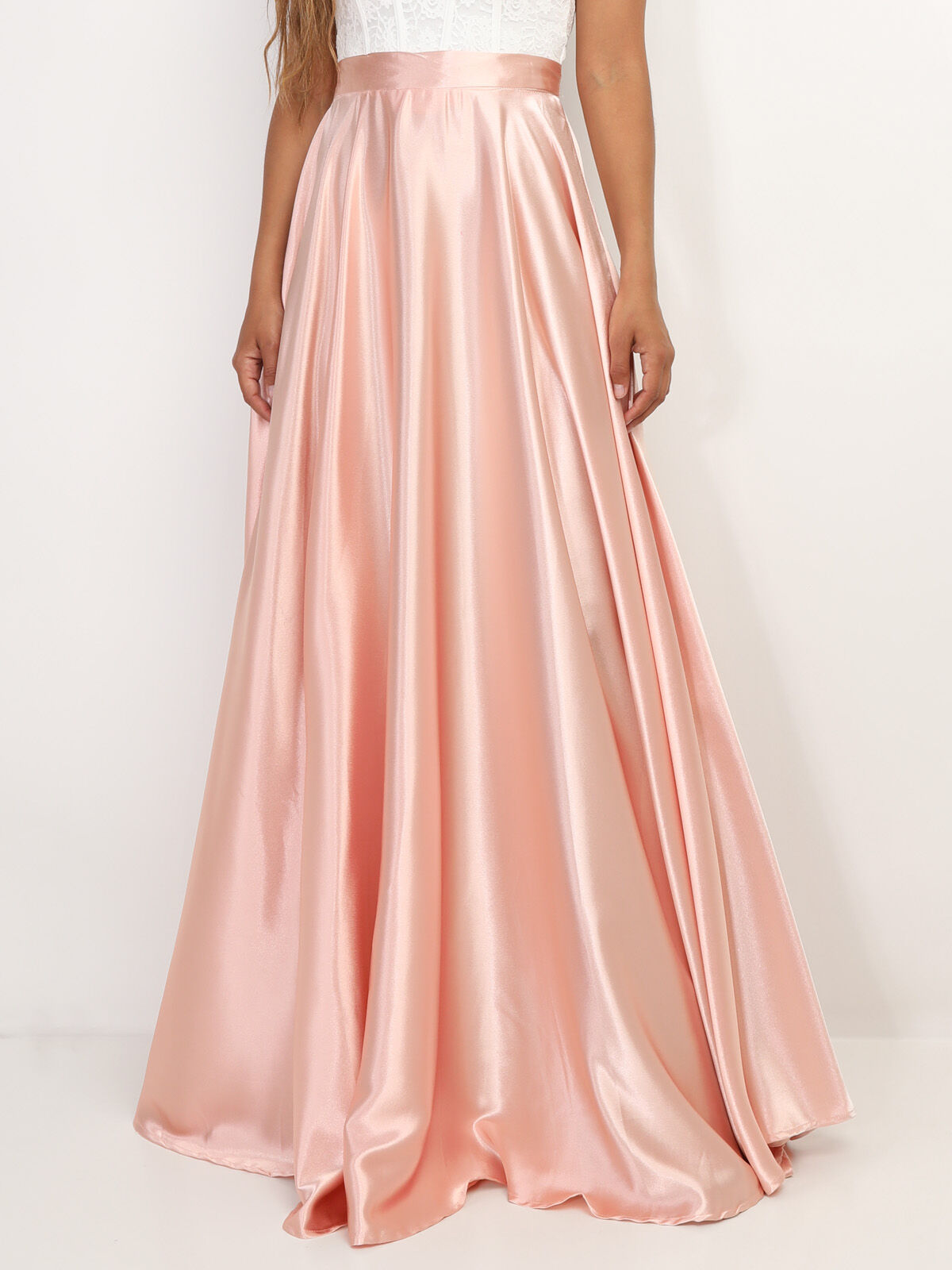 Jupe longue taille haute effet satiné- Rose