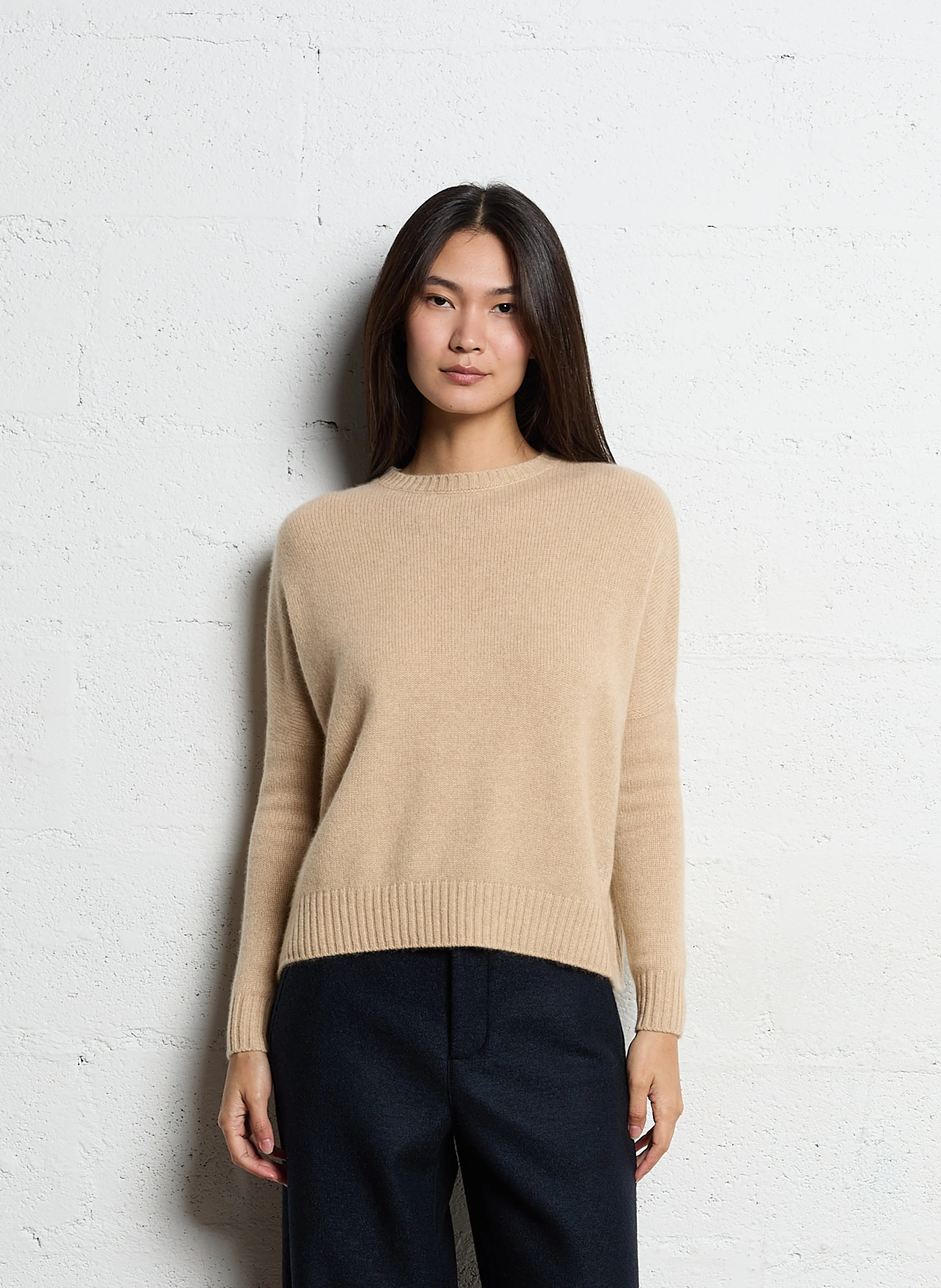 AMELIE - Pull col rond oversize en cachemire | Beige