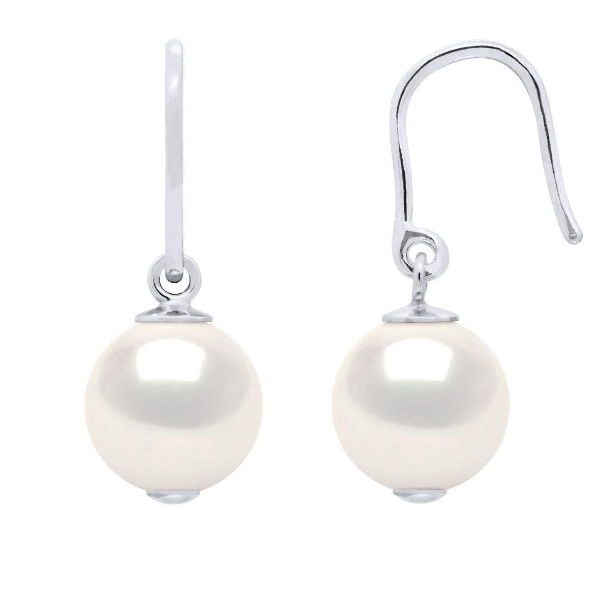 Crochets d'Oreilles Perle d'Eau Douce Rondes 8-9 mm Blanches Argent 925