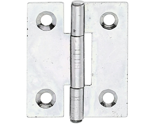 Smal scharnier met geklonken messing pen, 31,5 x 25 mm, sendzimir verzinkt