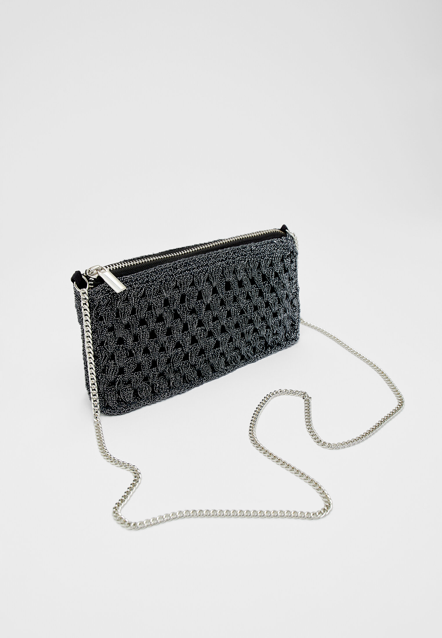 Bolsa mini de crochê brilhante