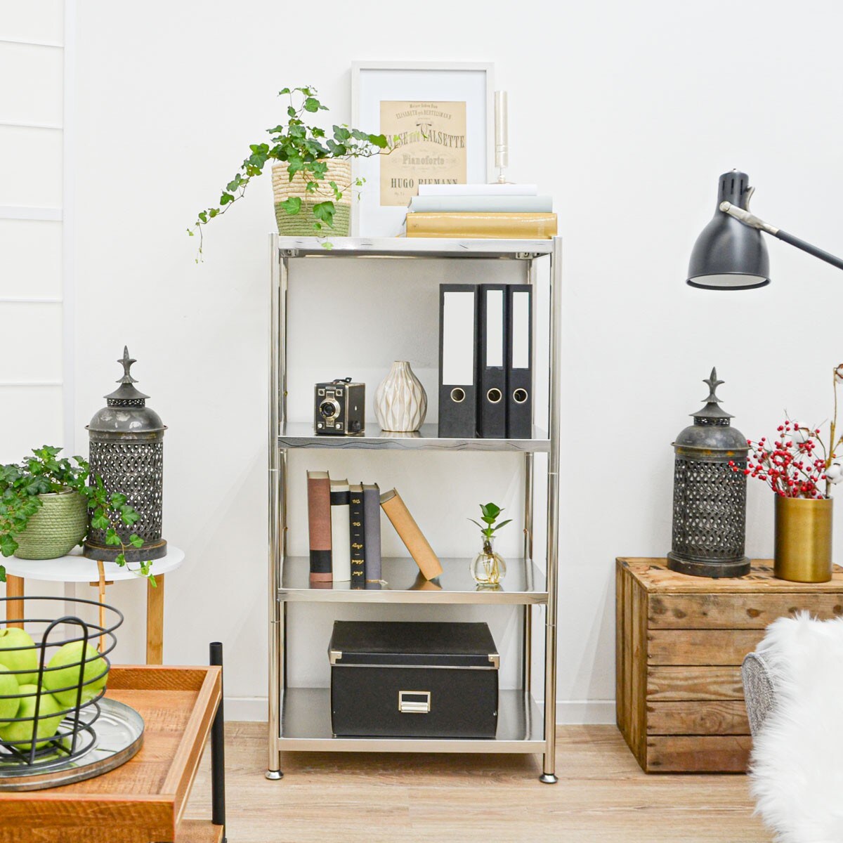 4 Ebenen Edelstahl Regal - 61x36x113 Schwerlastregal bis 60kg Metallregal Küche
