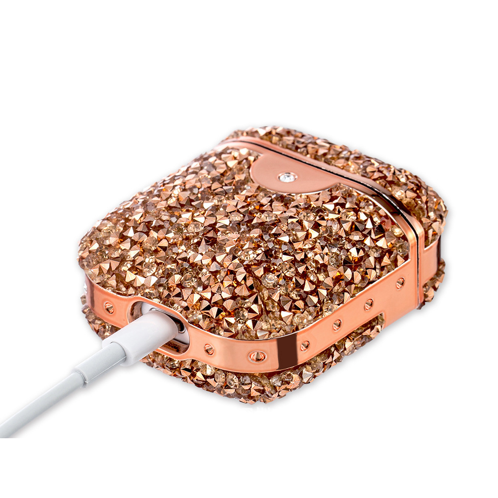 AirPods (1. & 2. Generation) Glitzer Schutzhülle im Diamanten Look Case   Scharnierring - Blau