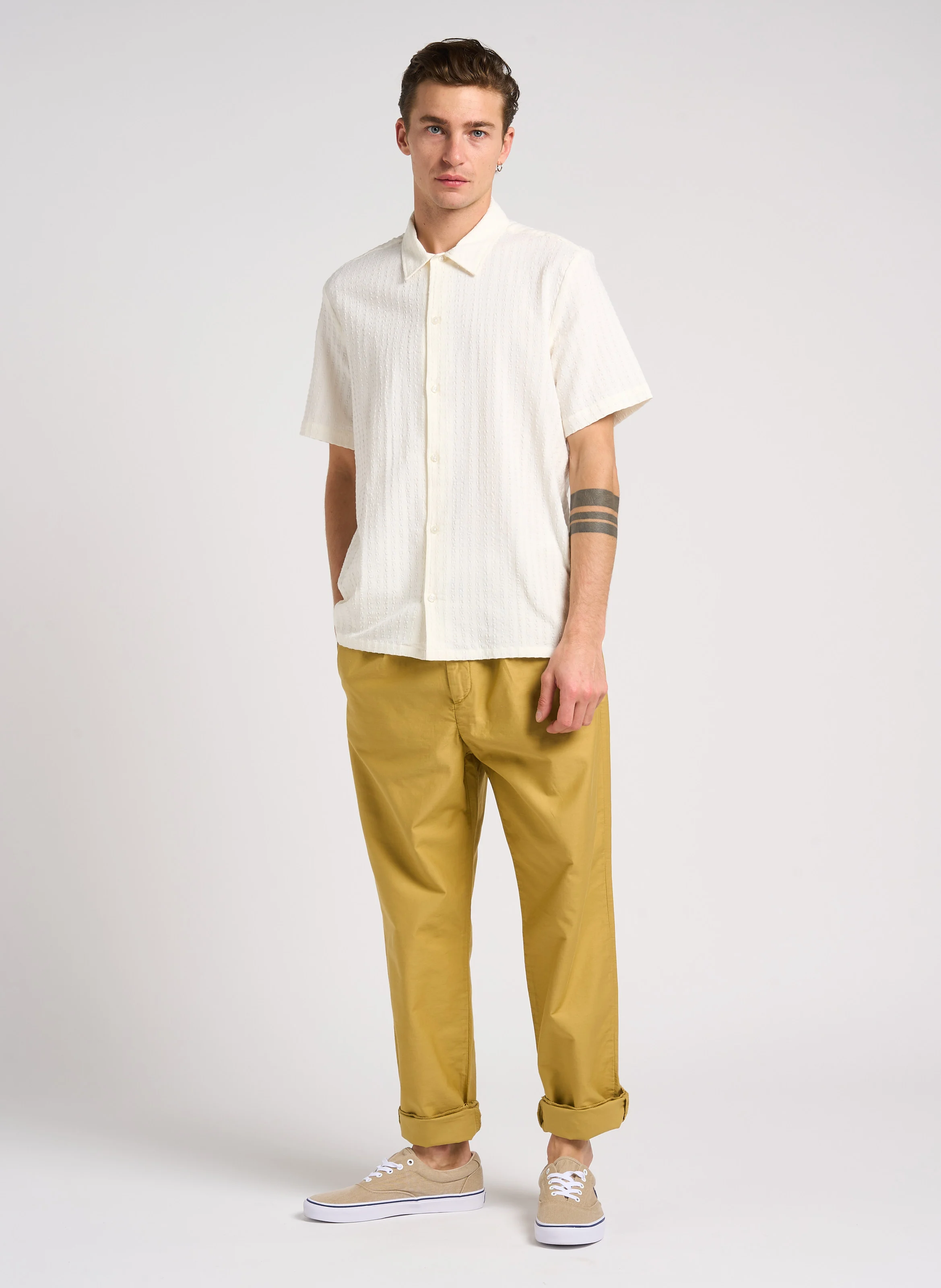 AVAN - Chemise regular en coton bio texturé | Blanc