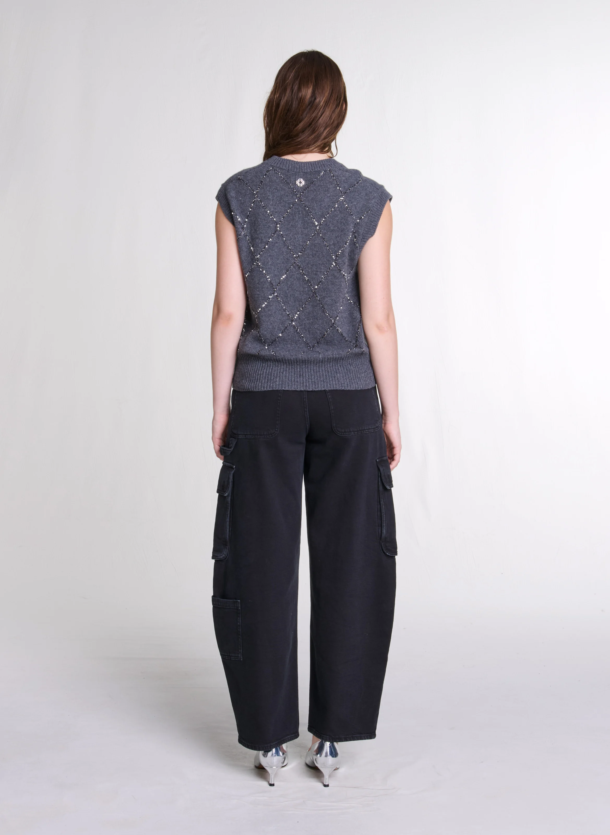 Top col V en laine mélangée | Gris