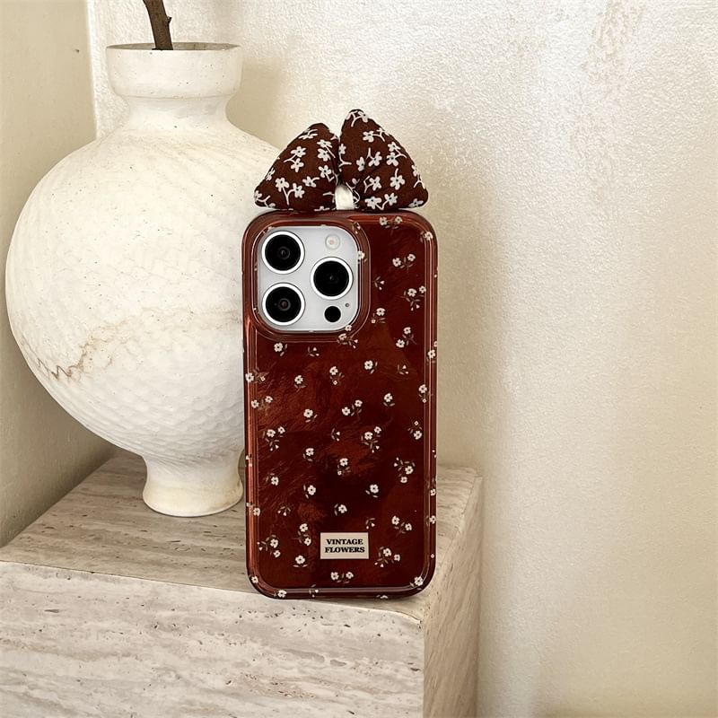 Elliure - Bloemen telefoonhoesje / Strik stoffen zelfklevende decoratie / Set - iPhone 16 Pro Max / 16 Pro / 16 Plus / 16 / 15 Pro Max / 15 Pro / 15 Plus / 15 / 14 Pro Max / 14 Pro / 14 Plus / 14 / 13 Pro Max / 13 Pro / 13 / 13 Mini