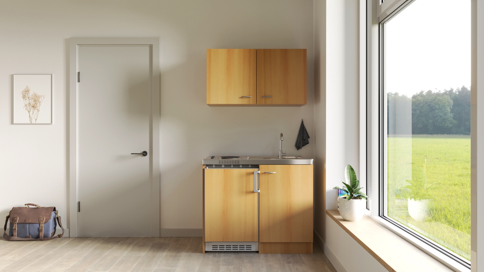 Single-Küche NANO - Buche - mit E-Geräten - 100 cm