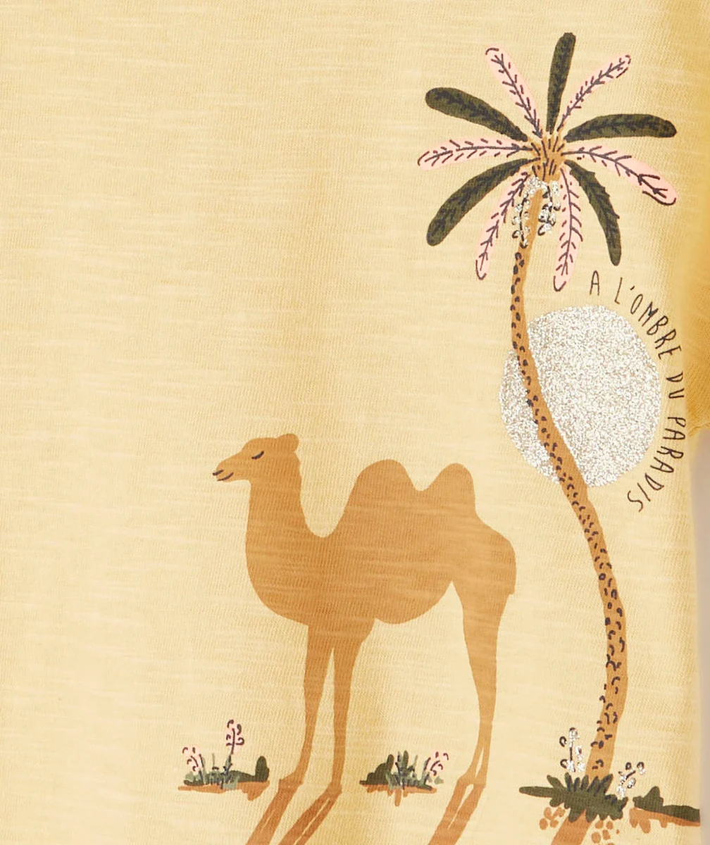 T-SHIRT BÉBÉ FILLE JAUNE EN COTON BIO THÈME DÉSERT