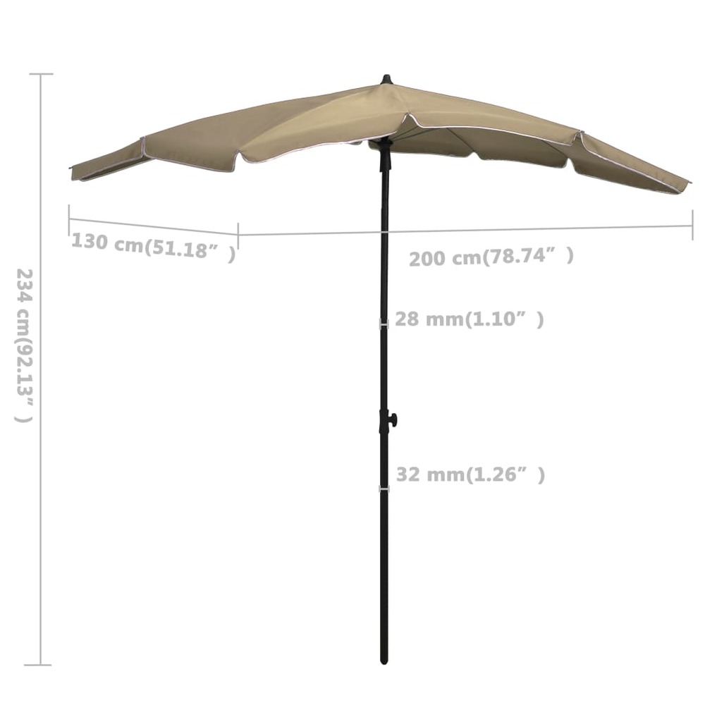 Parasol de jardin avec mât 200 x 130 cm taupe