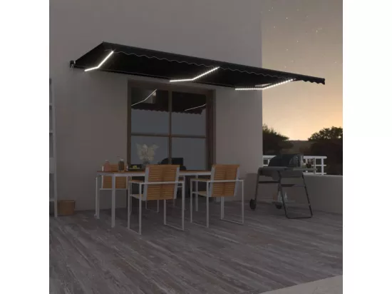 Auvent manuel rétractable avec LED 600x350 cm Anthracite