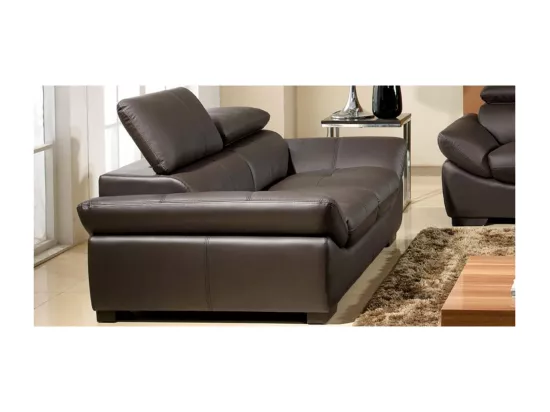 Canapé Cuir 2 places BORNEO Marron - Angle Droit