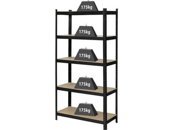 TOOLCRAFT KCT20CP Reol til tunge genstande 175 kg (B x H x T) 900 x 1800 x 400 mm Metal, Hårdfibre Antracit/Sort Glasfiberplade