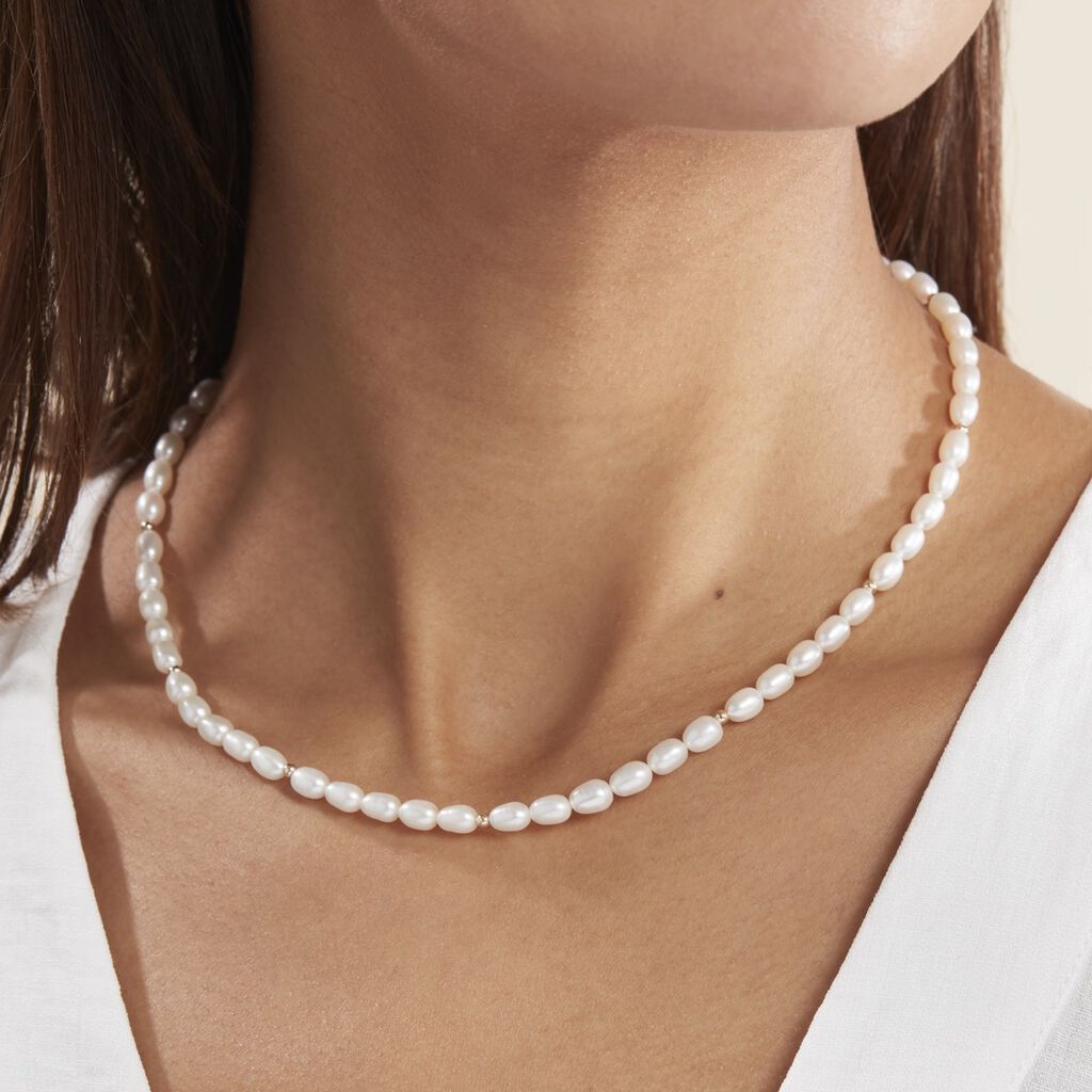 Collier Billes Or Jaune Perle De Culture
