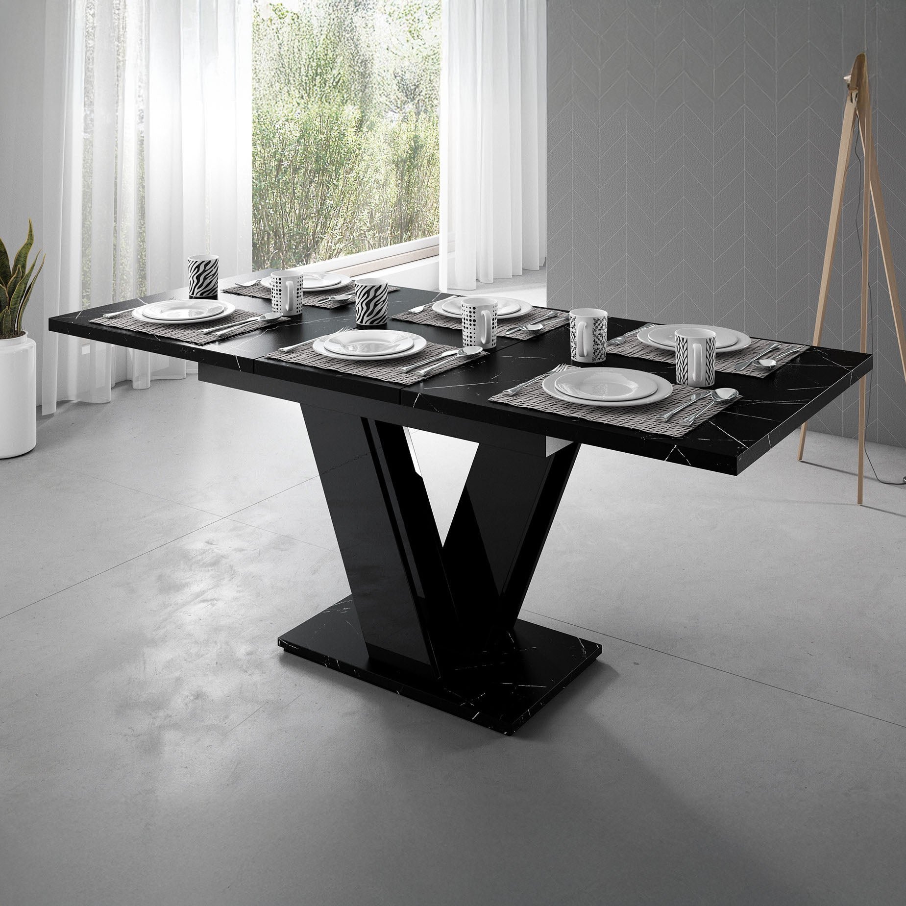 Moris - Eetkamertafel - Zwart/marmerlook - 120x80x75 cm