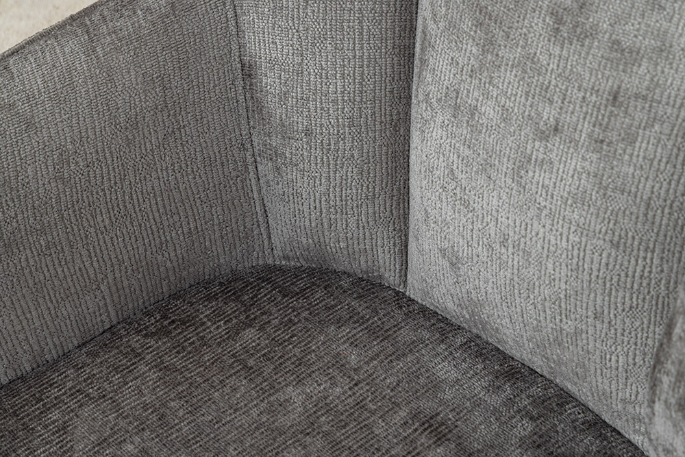 Drehbarer Retro Stuhl AVIGNON grau Chenille schwarze Metallbeine