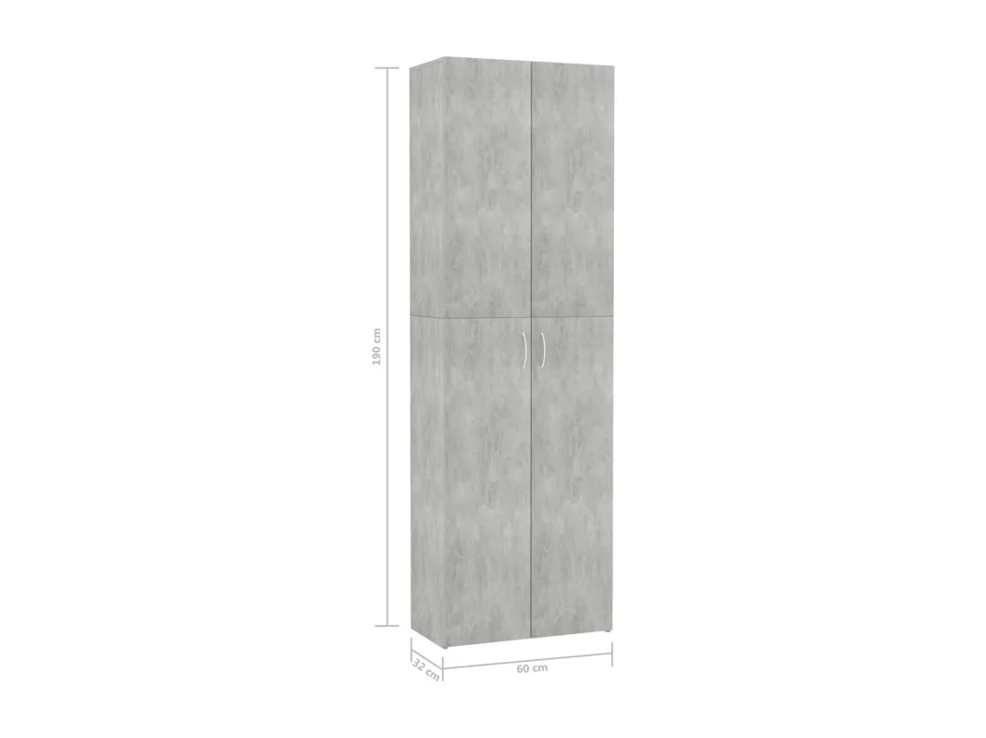 Armoire de bureau Gris béton 60x32x190 cm Bois d'ingénierie